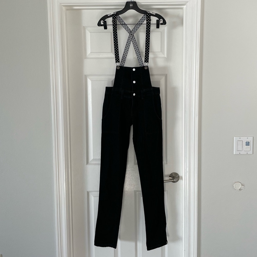KSUBI NWOT overhaul black squawk denim skinny overalls with suspenders s…